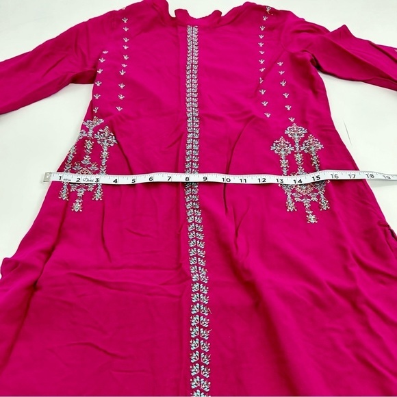 W by Myntra Hot Pink Embroidered Beaded A-Line Kurta Midi Dress M 10 - Picture 7 of 9